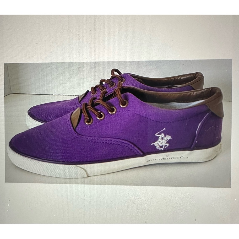 BEVERLY HILLS Polo Club Sneakers Purple Brown Leather Accents Like-New Sz 8